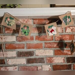 Handmade Vintage Inspired St Patrick's Day Shamrock Garland Wood Burlap Decor